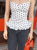 Nibber Polka Dot Print Tops Women Halter Low-Neck Bandage Ruffles Backless Sleeveless Skinny Fashion Street Versatile Vest
