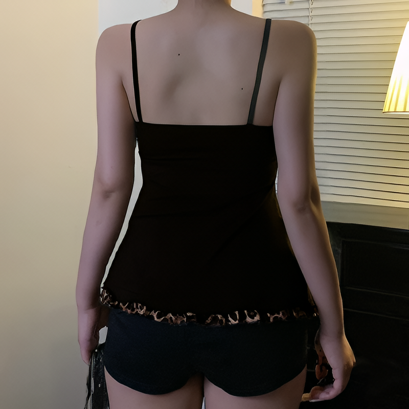 Débardeur court femme léopard Y2K avec lacets coupe trapèze sans manches streetwear d'été