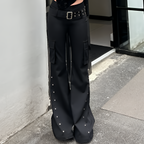 Pantalon style Harajuku évasé noir taille basse gothique Y2K pour femme détails cloutés 