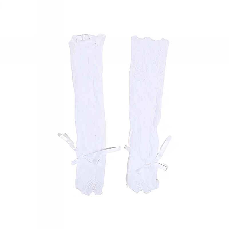 Lace Fingerless Fishnet Gloves Lolita Ruffle Bowknot Mesh Gloves Black White