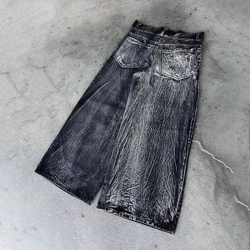 Unisex Y2K Baggy Jeans Gothic Spider Embroidery Streetwear Denim