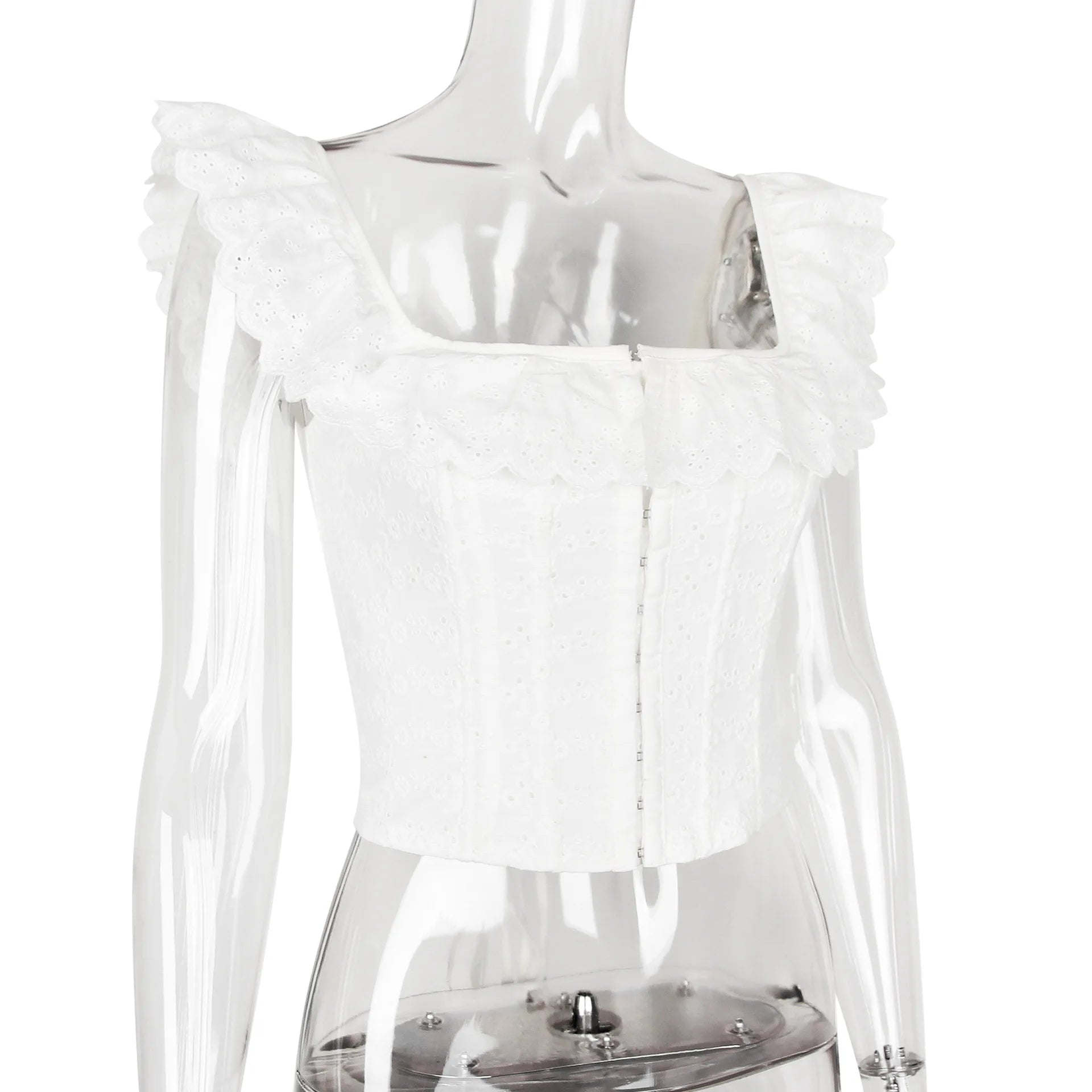 Haut court corset blanc pour femme à lacets, débardeur d'été