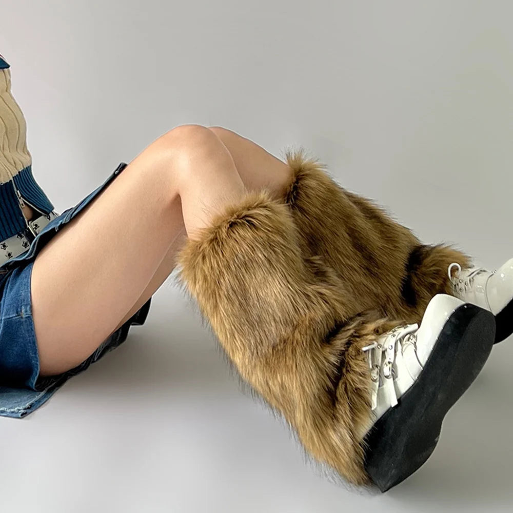 Faux Fur Leg Warmers Hot Girl Harajuku Winter Warm Furry Boots Cover Socks Women Jk Punk Hiphop Cosplay Accessories