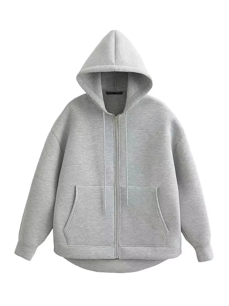 Manteau à capuche zippé oversize, double poche, coupe ample, streetwear automne-hiver