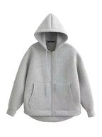 Manteau à capuche zippé oversize, double poche, coupe ample, streetwear automne-hiver