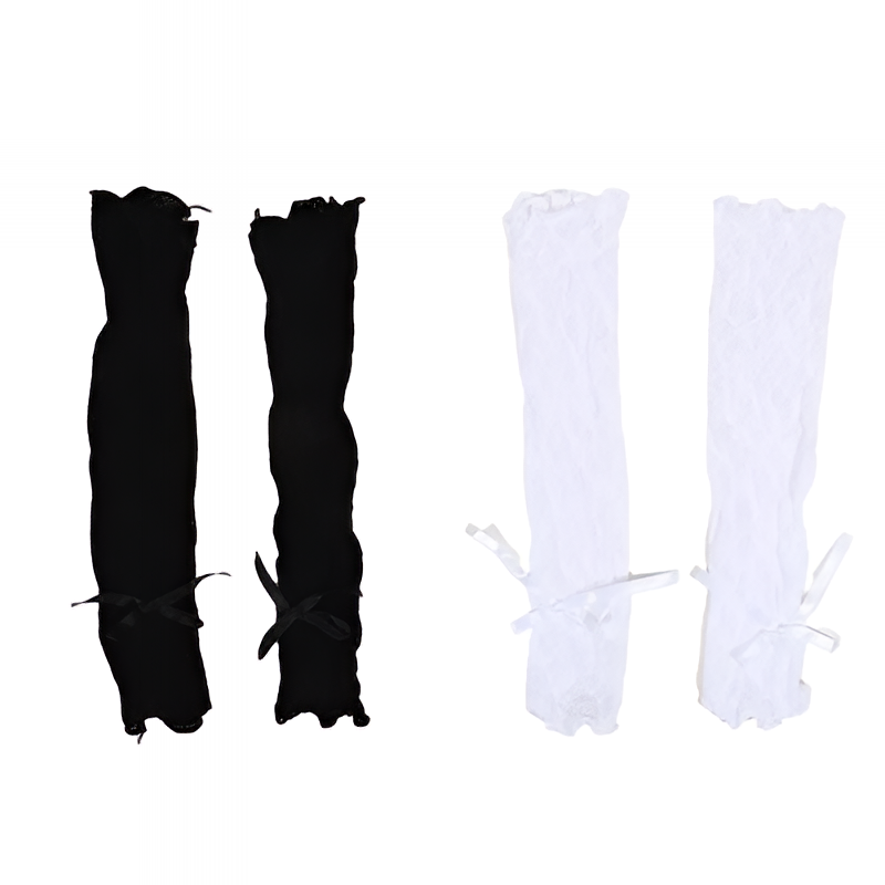Lace Fingerless Fishnet Gloves Lolita Ruffle Bowknot Mesh Gloves Black White