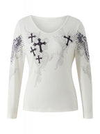 Grunge Cross Wings Graphic Long Sleeve T-Shirt Harajuku Punk Streetwear