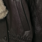 Oversized Faux Leather Jacket Removable Fur Collar Double Breasted Winter Coat