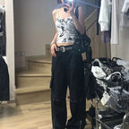 Punk Print Tank Top Women Ribbed Knit Sleeveless Crop Top Summer Grunge