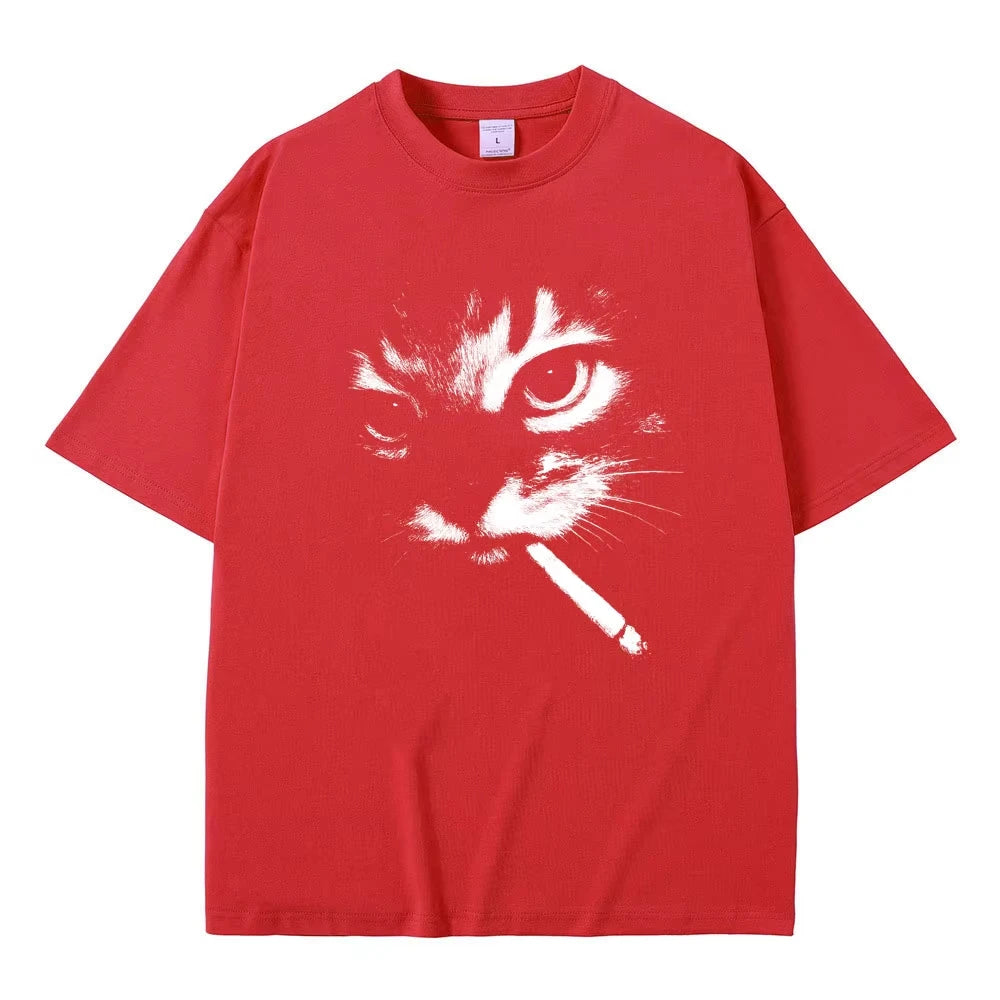 Unisex Funny Cat Graphic T Shirt Cotton Vintage Oversized Casual Tee Cat Lovers Gift