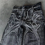 Jeans Baggy Unisexe Y2K Broderie Gothique Araignée Streetwear Denim