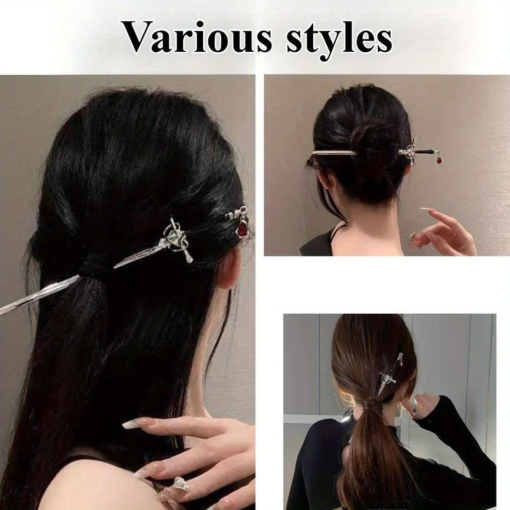 Creative Sword-Shaped Ruby Hairpin, Retro Chinese Style, Perfect For Women Who Enjoy Traditional Chinese Culture And Hanfu.
