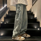 Gothic Star Embroidery Wide-Leg Men’s Streetwear Denim