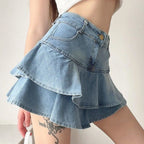 Vintage Ruffle Slim FitJean Denim Shorts High Waist Skirt