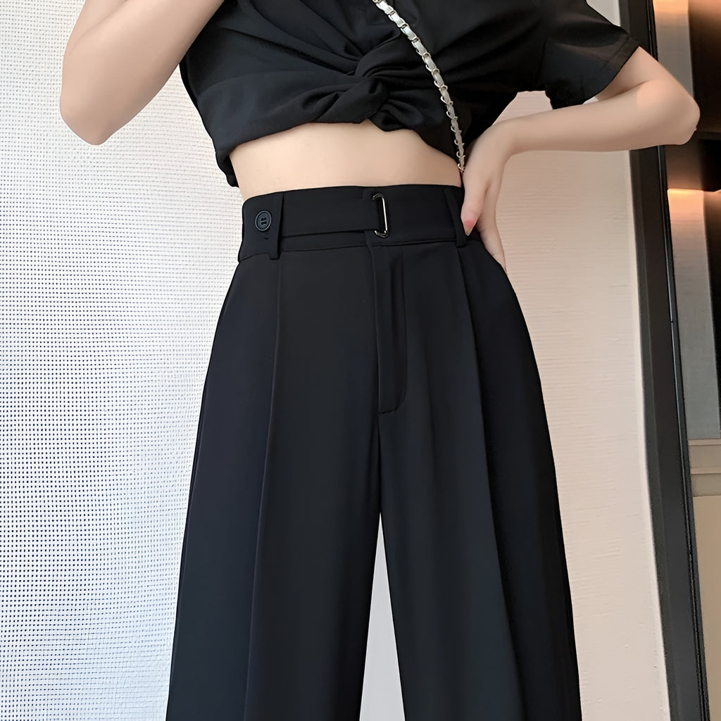 Pantalon ample à jambe large pour femmes, taille haute, coupe décontractée, couleur unie, pour le bureau