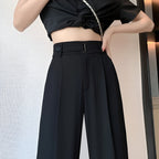 Pantalon ample à jambe large pour femmes, taille haute, coupe décontractée, couleur unie, pour le bureau