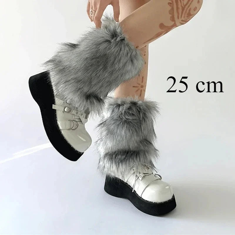 Cache-jambes en fausse fourrure Hot Girl Harajuku Hiver Chaud Couvre-bottes moelleux Chaussettes Femme JK Punk Hiphop