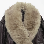 Oversized Faux Leather Jacket Removable Fur Collar Double Breasted Winter Coat