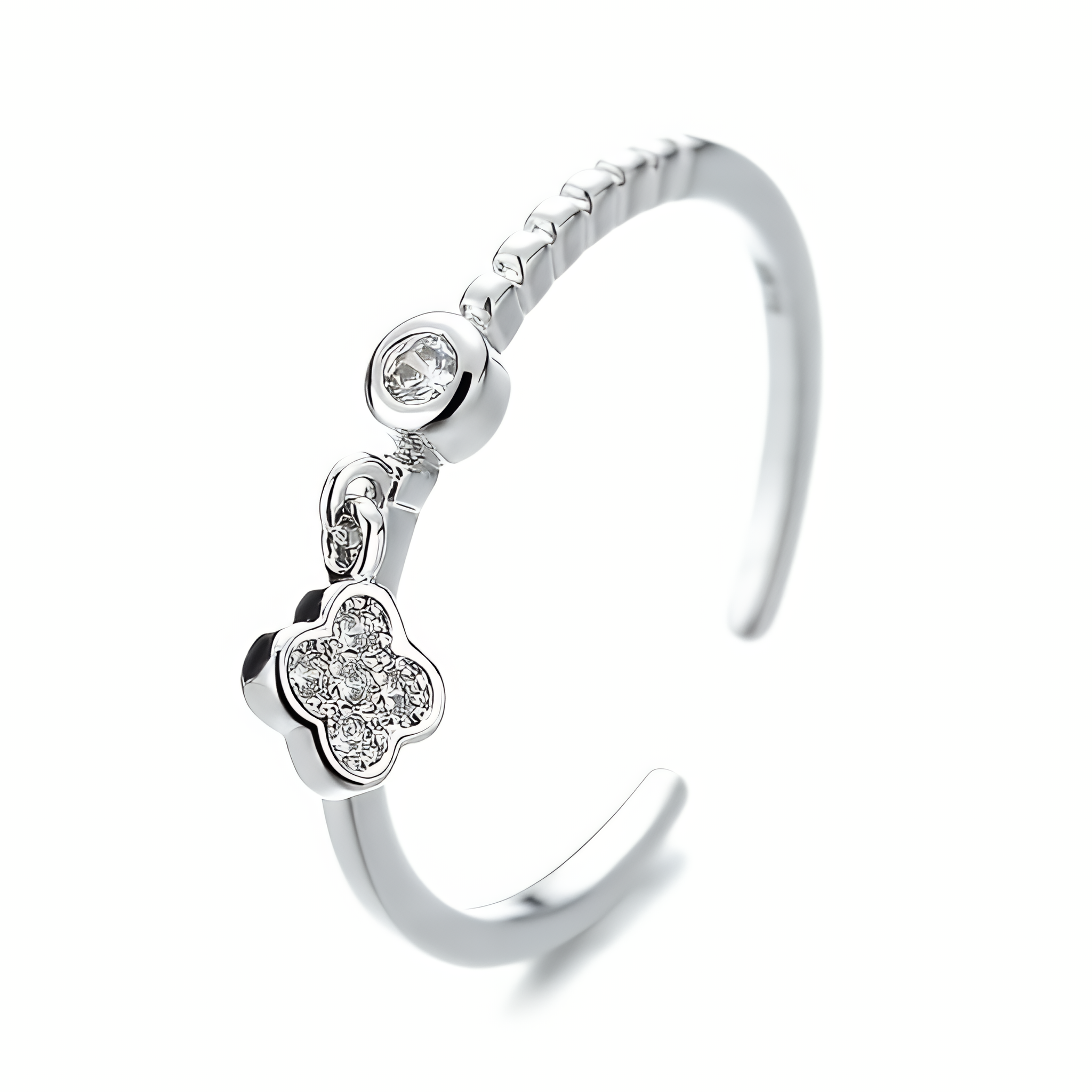 Silver Plated Floral Chain Zircon Open Ring Rose Pendant Jewelry