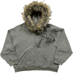 Sweat à capuche zippé Y2K Harajuku avec col en fausse fourrure