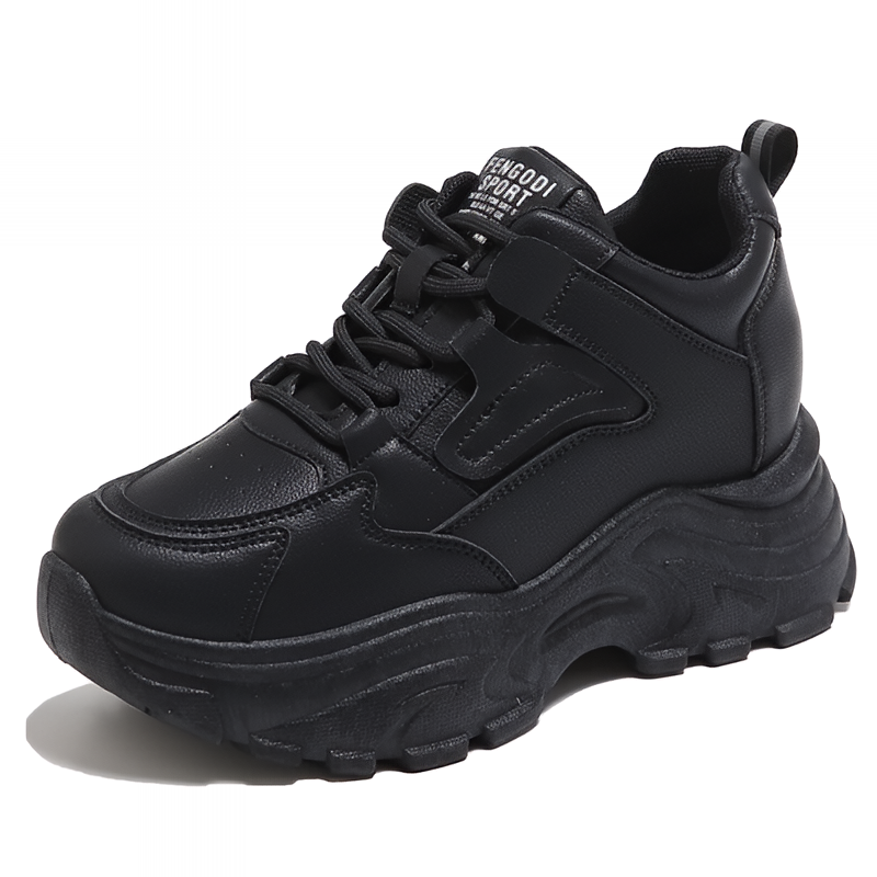 Platform Sneakers Lace Up Thick Sole PU Leather Breathable Sports Shoes