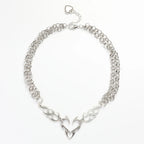 Y2K Flame Heart Pendant Necklace Punk Silver Tone