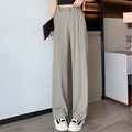 Pantalon ample à jambe large pour femmes, taille haute, coupe décontractée, couleur unie, pour le bureau