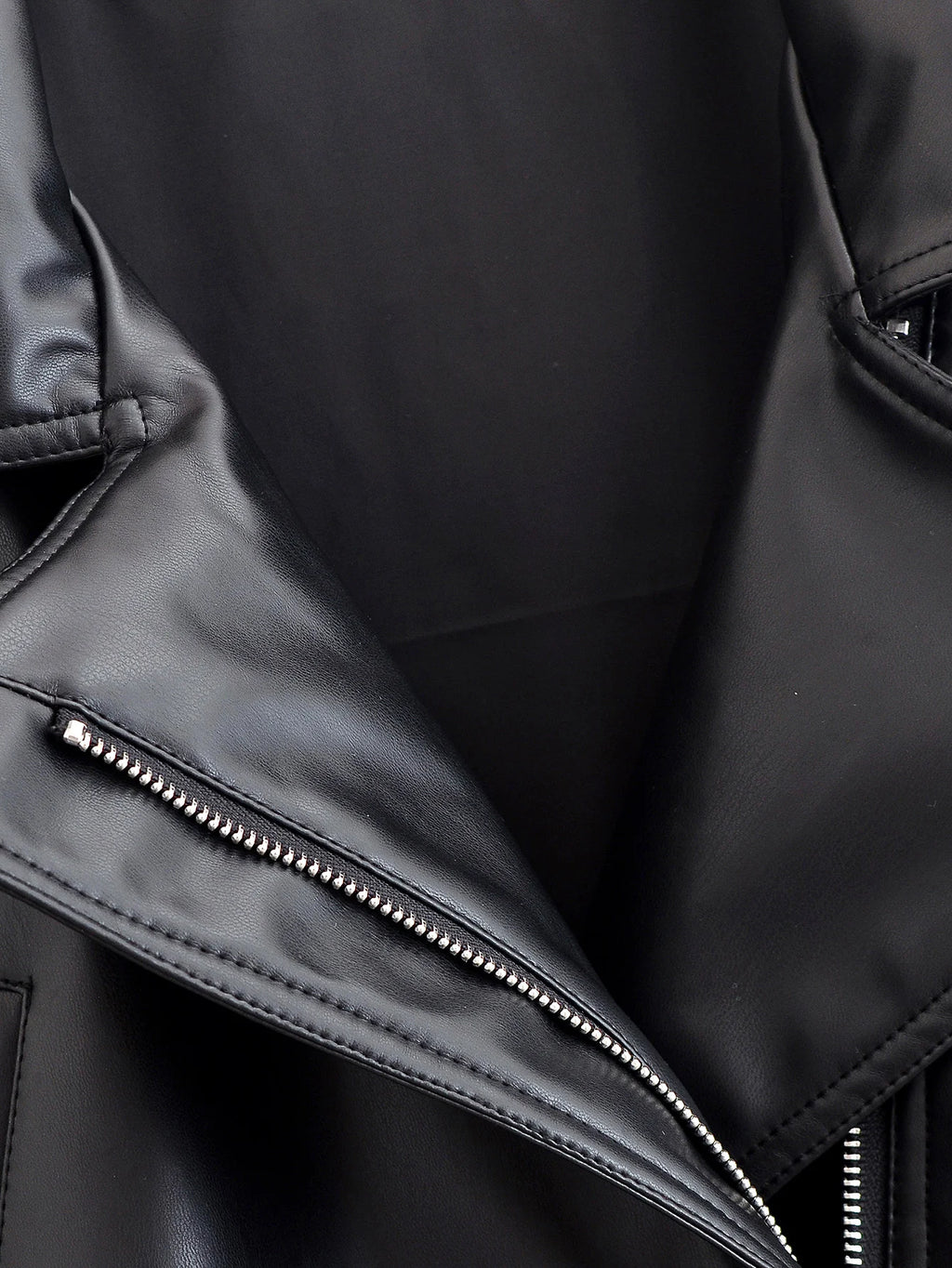 Black Faux Leather Trench Coat Belted Long Sleeve Lapel Vintage Motorcycle Jacket Outerwear