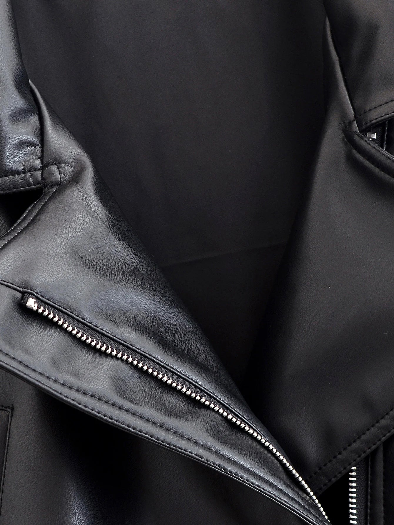 Black Faux Leather Trench Coat Belted Long Sleeve Lapel Vintage Motorcycle Jacket Outerwear