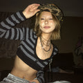 Retro Harajuku Striped T-Shirt Long Sleeve Crop-Top