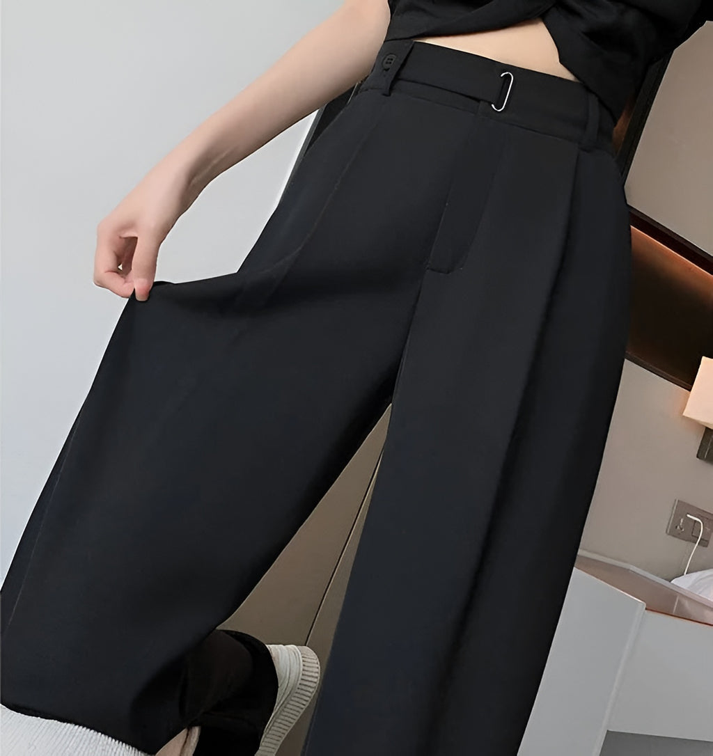 Pantalon ample à jambe large pour femmes, taille haute, coupe décontractée, couleur unie, pour le bureau