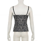 Leopard Print Lace Patchwork Camisole V-Neck Spaghetti Strap Top