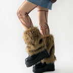 Cache-jambes en fausse fourrure Hot Girl Harajuku Hiver Chaud Couvre-bottes moelleux Chaussettes Femme JK Punk Hiphop