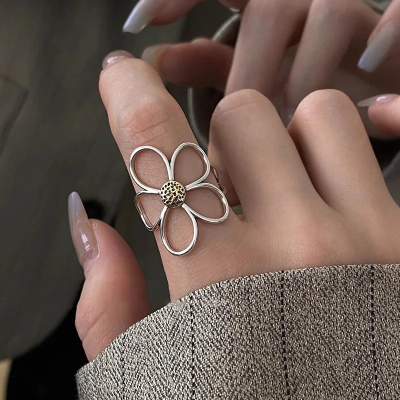 Versatile 925 Sterling Silver Flower Ring Hollow