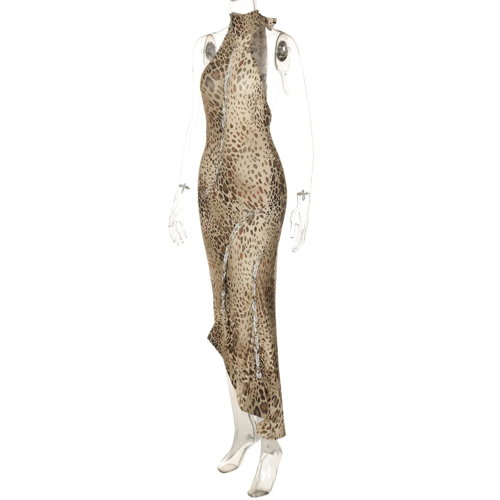Robe longue Dos nu léopard sexy