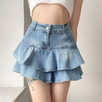 Vintage Ruffle Slim FitJean Denim Shorts High Waist Skirt