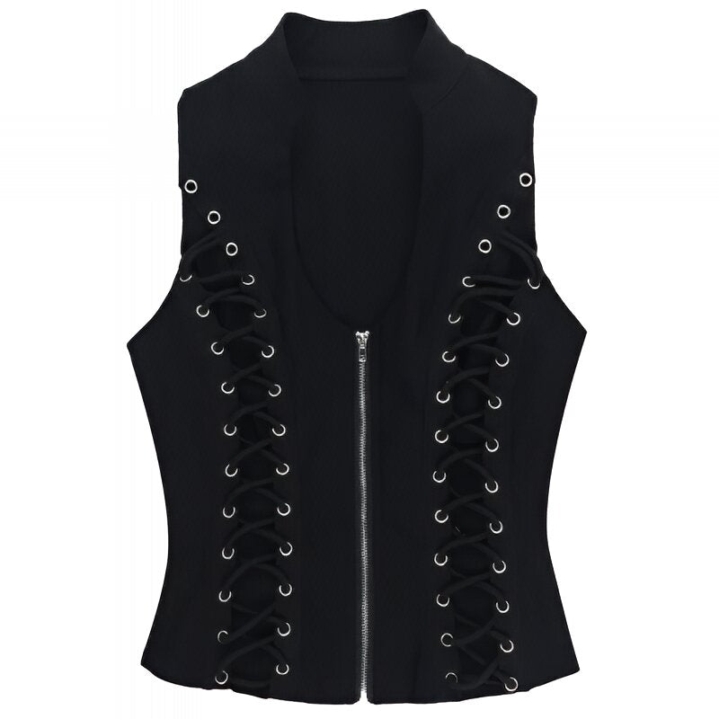 Gothic Zip Up Sleeveless Vest Harajuku Punk Style Top