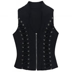 Gothic Zip Up Sleeveless Vest Harajuku Punk Style Top