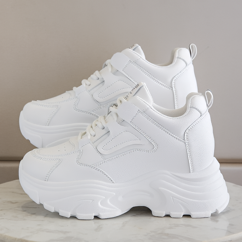 Platform Sneakers Lace Up Thick Sole PU Leather Breathable Sports Shoes