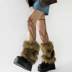 Cache-jambes en fausse fourrure Hot Girl Harajuku Hiver Chaud Couvre-bottes moelleux Chaussettes Femme JK Punk Hiphop