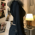 Women Gothic Faux Fur Hooded Coat Slim Fit Zip Jacket Autumn Winter Streetwear