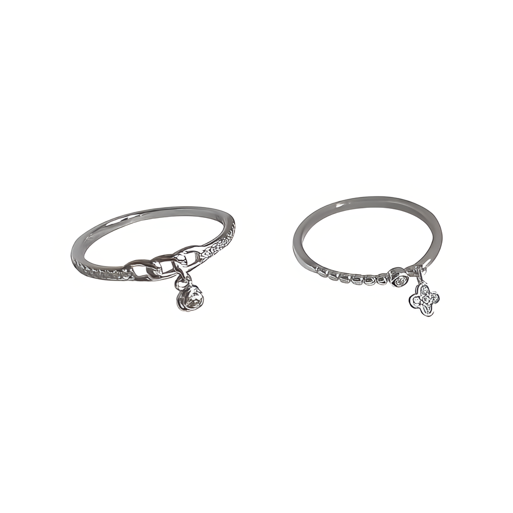Bijoux Bague Ouverte Zircon Chaîne Florale Plaqué Argent Pendentif Rose