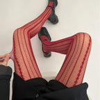 Women's Chain Hollowed-out Tights Black Sexy See Through Jacquard American Retro Style Mesh Breathable Lace Fishnet Pantyhose