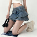 Vintage Ruffle Slim FitJean Denim Shorts High Waist Skirt