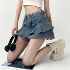Vintage Ruffle Slim FitJean Denim Shorts High Waist Skirt