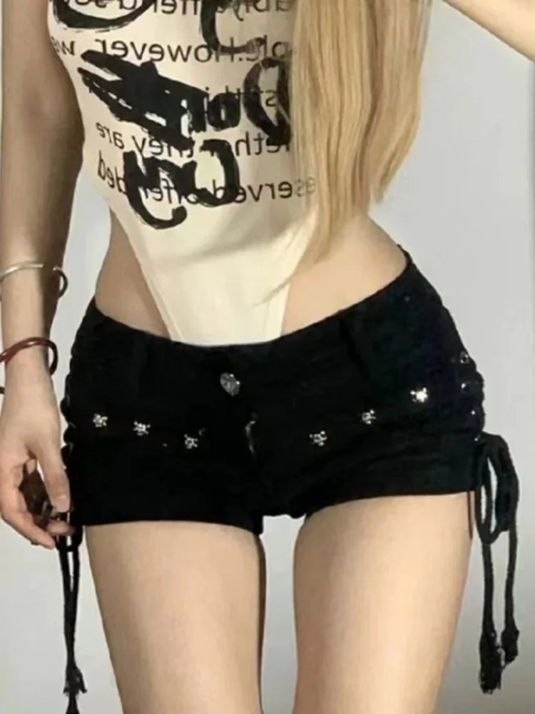 Shorts Women Skinny Creativity Lace-up Popular Streetwear Sexy American Retro Leisure