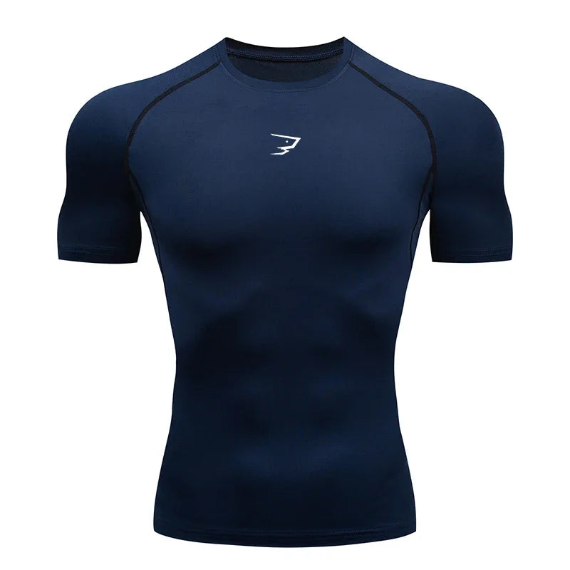 Hommes T-shirt de compression à manches courtes T-shirt de sport Gym Fitness Sportifs Homme Jogging Survêtement Homme Maillot athlétique Hauts
