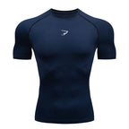 Hommes T-shirt de compression à manches courtes T-shirt de sport Gym Fitness Sportifs Homme Jogging Survêtement Homme Maillot athlétique Hauts