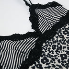 Leopard Print Lace Patchwork Camisole V-Neck Spaghetti Strap Top