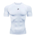 Hommes T-shirt de compression à manches courtes T-shirt de sport Gym Fitness Sportifs Homme Jogging Survêtement Homme Maillot athlétique Hauts